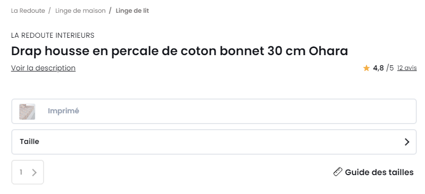 Tableau des tailles de linge de lit